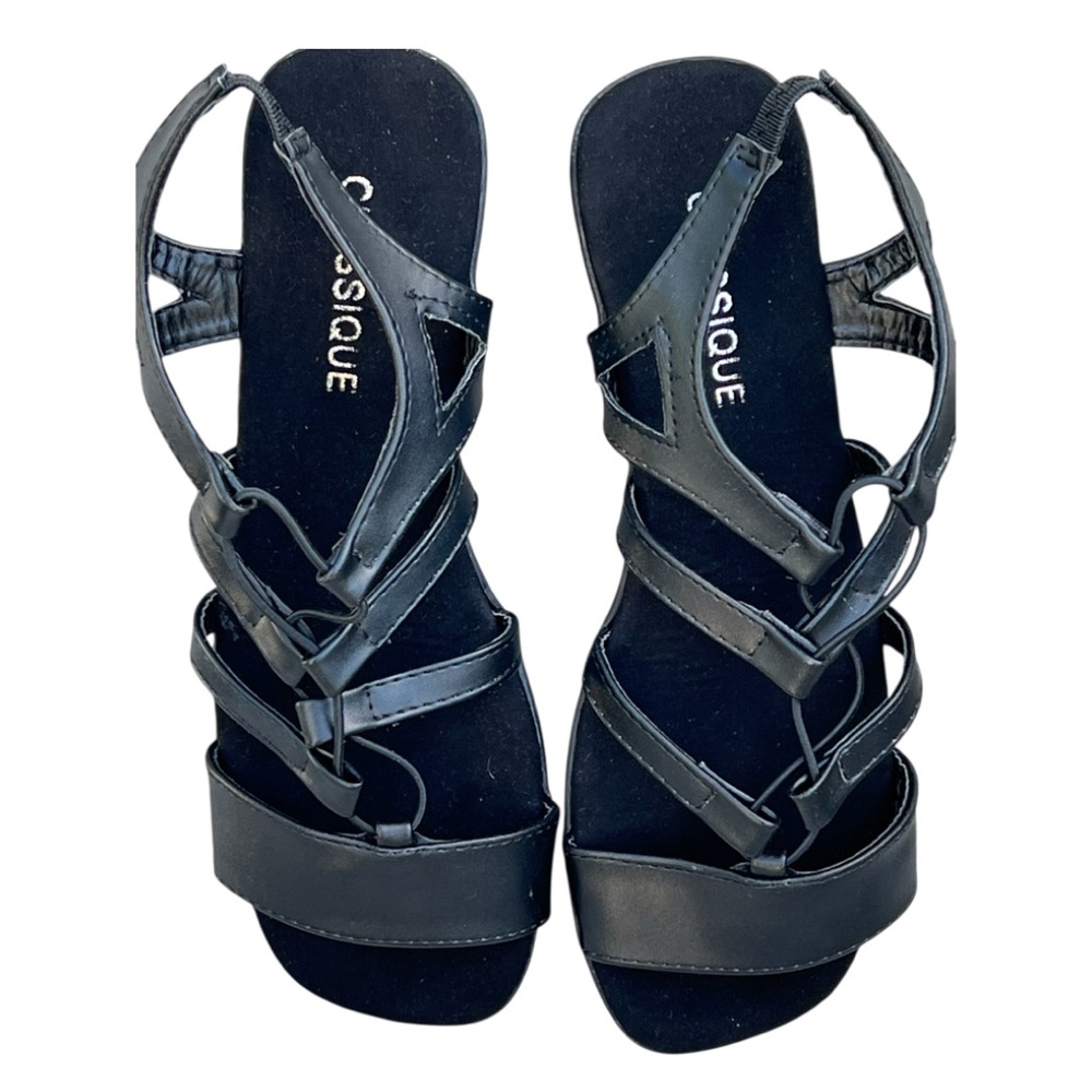 Classique Harper Black Women's Size 7 Stretch Upper 1 1/4" Heel Sandals New - Picture 6 of 11